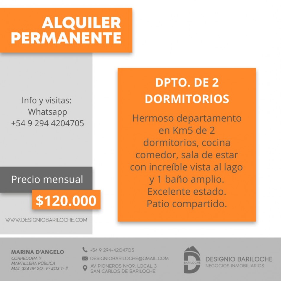 Departamento con vista al lago en alquiler permanente