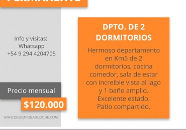 Departamento con vista al lago en alquiler permanente