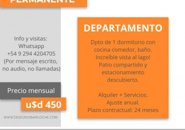 DEPARTAMENTO EN ALQUILER PERMANENTE EN BARILOCHE