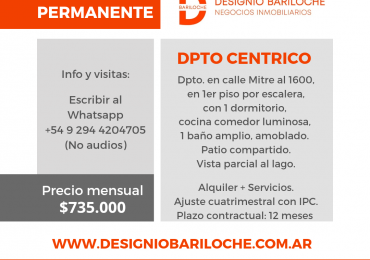 Dpto centrico de Bariloche en alquiler 